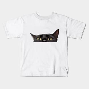 funny black cat hiding Kids T-Shirt